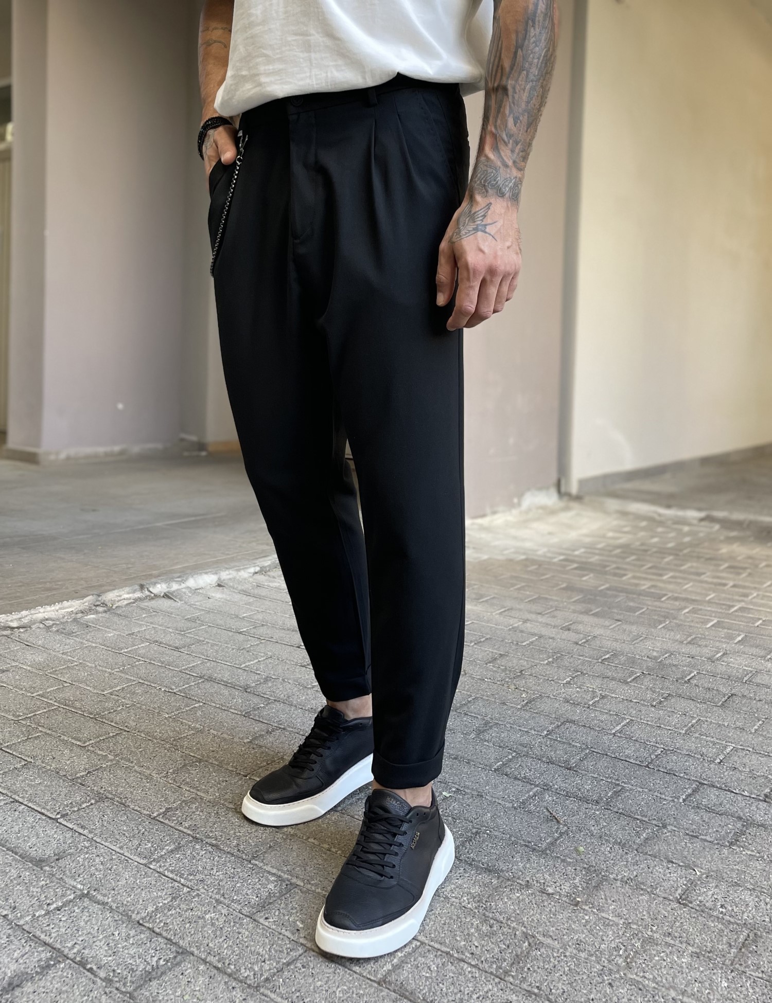 Joggermen ανδρικό μαύρο υφασμάτινο παντελόνι με πιέτες και λάστιχο στην μέση 2003 φωτογραφία